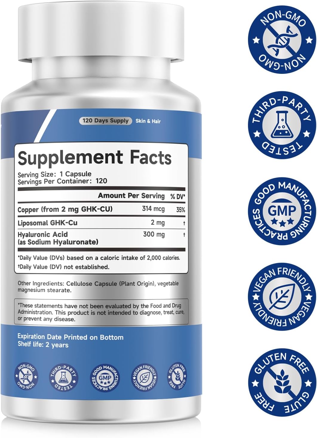 GHK-Cu Peptide – High-Purity GHK-Cu with Liposomal Delivery for Hair & Skin Support – 120 Caps.2 Pack