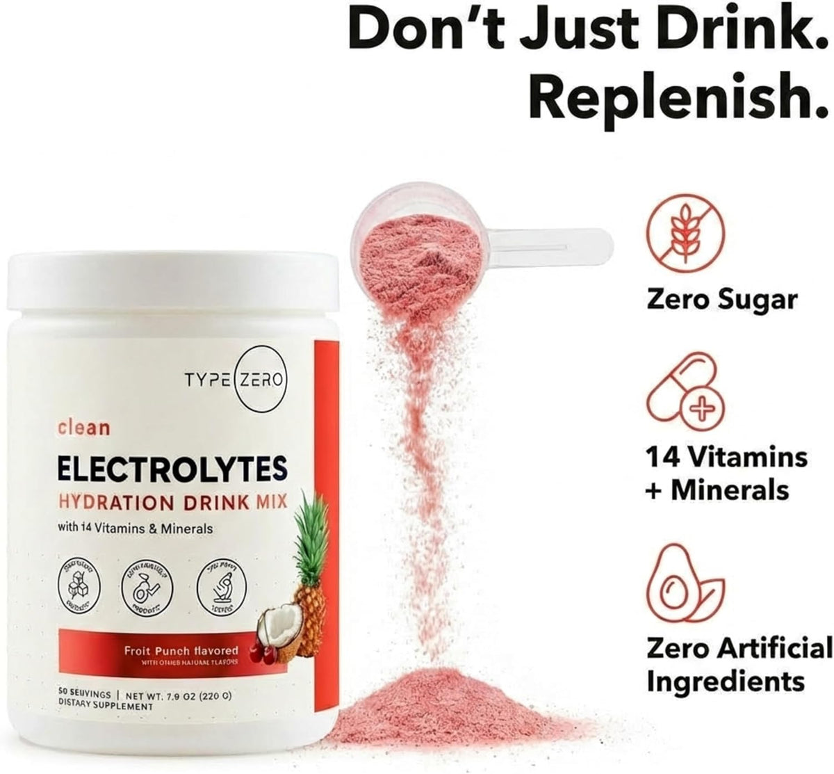 Type Zero Clean Electrolytes Hydration Powder (Fruit Punch) 50 Servings