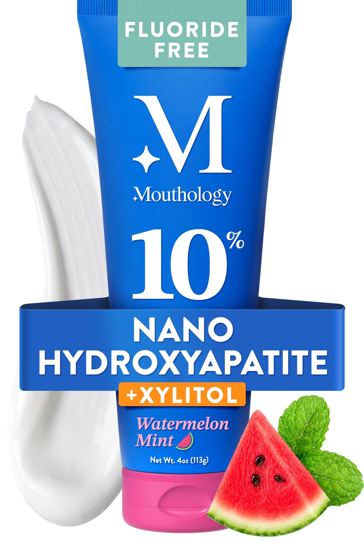 Mouthology 10% Nano Hydroxyapatite Toothpaste Fluoride Free, Whitening*, Rod Shaped nHA, Xylitol Toothpaste for Adults, Enamel Care*, Sensitive Teeth*, SLS Free, Mint 4oz (USA Made) Package May Vary