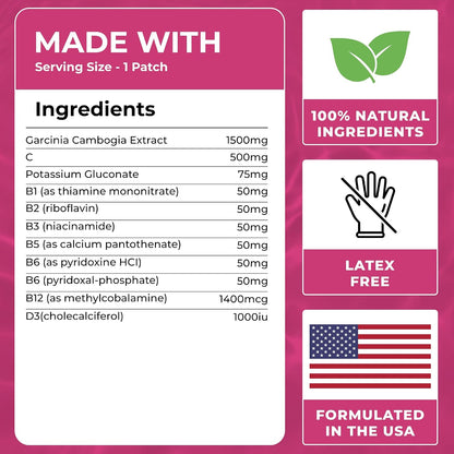 Garcinia Cambogia Patches (Pack of 60) - 100% Natural Patch for Women & Men | With B12 & Potassium, Energy, Focus & Body Support, Enhanced Formula