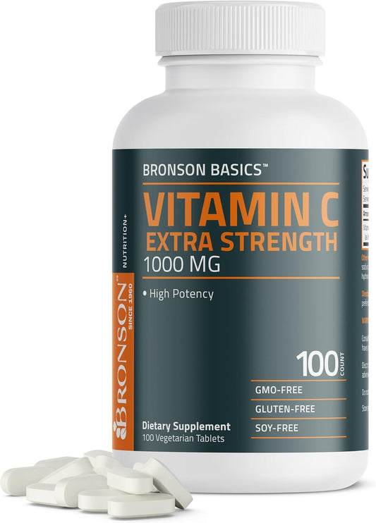 Bronson Vitamin C 1000mg Extra Strength, Supports a Healthy Immune System, High Potency, Non-GMO, 100 Vegetarian Tablets
