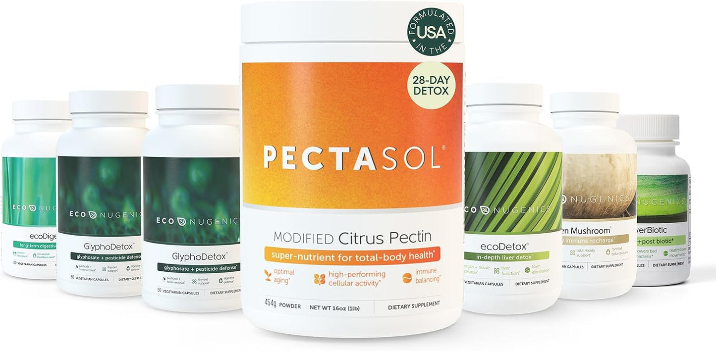 EcoNugenics Premium Detox Rescue Supplement Bundle – 28 Day Cleanse for Men & Women – Includes PectaSol, GlyphoDetox, ecoDetox, PowerBiotic, ecoDigest and Ten Mushroom