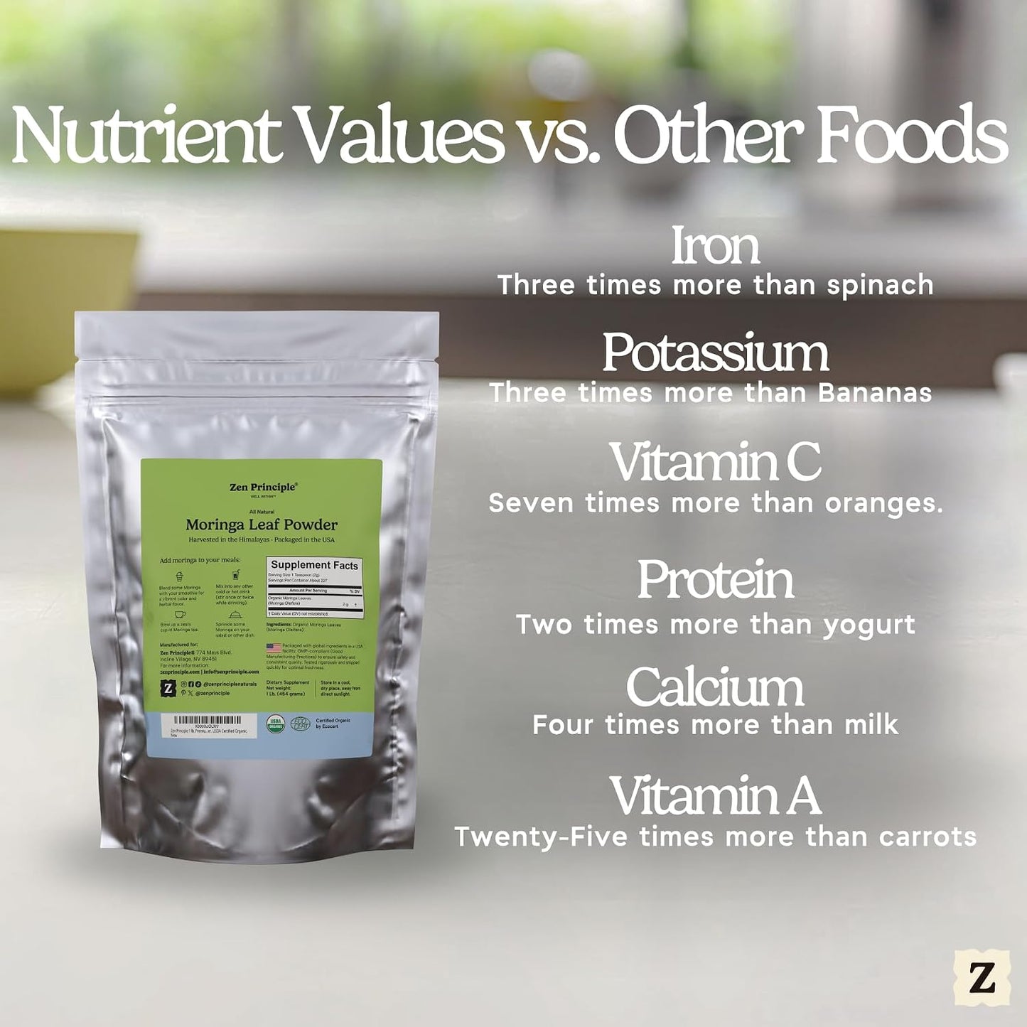 1 lb. Premium Organic Moringa Oleifera Leaf Powder. USDA Certified Organic.