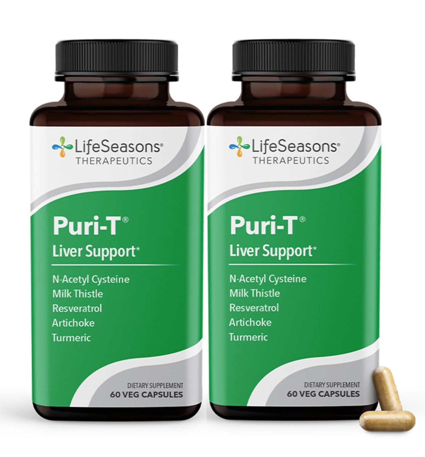 LifeSeasons Puri-T - Liver Cleanse & Detox Support Supplement - Resveratrol, N-Acetyl Cysteine, Milk Thistle, Artichoke & Turmeric - Supports Tissue Regeneration & Healthy Bile Flow - 60 Capsules