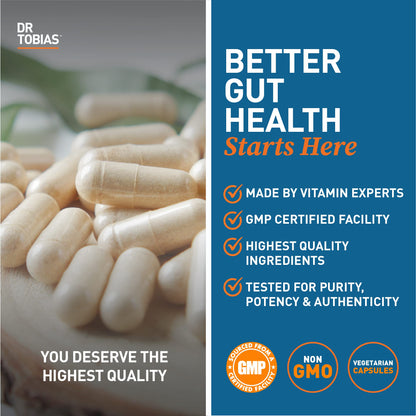 Dr. Tobias Deep Immune Probiotic + Prebiotic 60 Capsules | Gut Health | Dual Action Gut & Immune Support | DE111 Spore Forming Probiotics + PreforPro | Targeted Release | Shelf Stable | 30 Servings