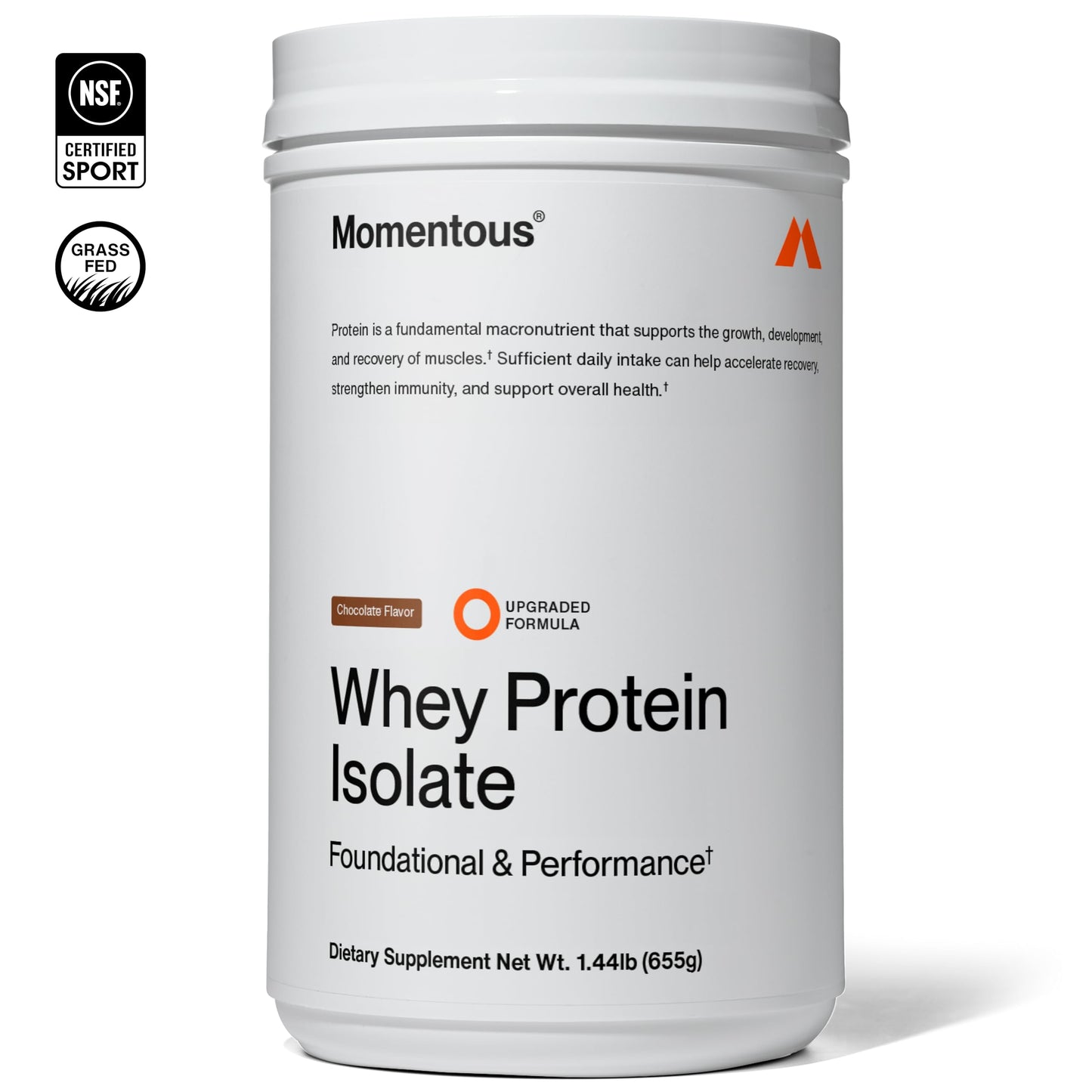 Momentous Essential Grass-Fed Whey Protein Powder - 20 g Whey Isolate Protein - NSF Certified for Sport - Gluten-Free - 25 Servings for Essential Everyday Use - Vanilla - Package May Vary