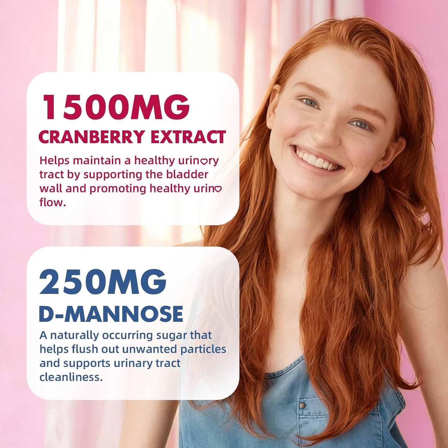 Vegan Cranberry Gummies 1500mg with D Mannose, Strawberry Flavor, 60 Count | Supports Urinary Tract Health for Women & Men, Sugar-free, Non-GMO and Gluten Free