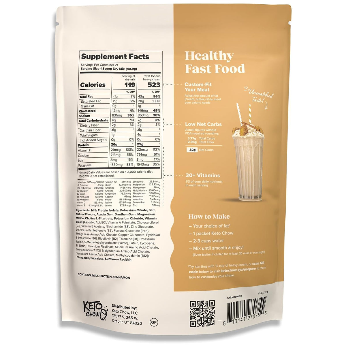 Keto Chow Chocolate Meal Replacement Shake Powder, 21 Meals