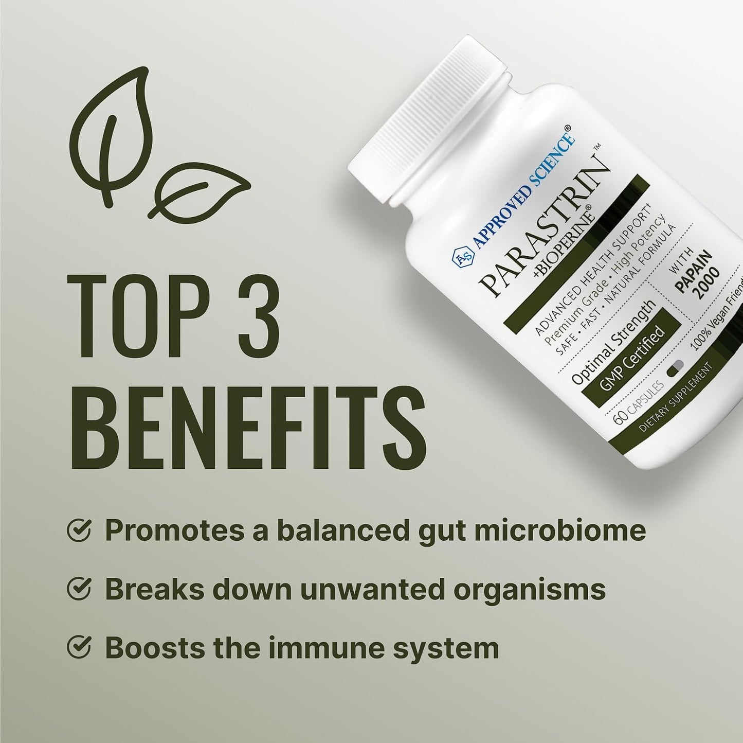 Approved Science Parastrin - Intestinal Detox Cleanse for Humans - Sweet Wormwood Capsules, Black Walnut Hull, Clove, Garlic, Pumpkin, Papain 2000, BioPerine - Men and Women - Vegan - 60 Capsules