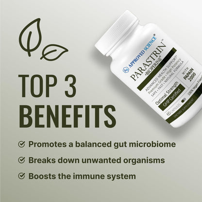 Approved Science Parastrin - Intestinal Detox Cleanse for Humans - Sweet Wormwood Capsules, Black Walnut Hull, Clove, Garlic, Pumpkin, Papain 2000, BioPerine - Men and Women - Vegan - 60 Capsules