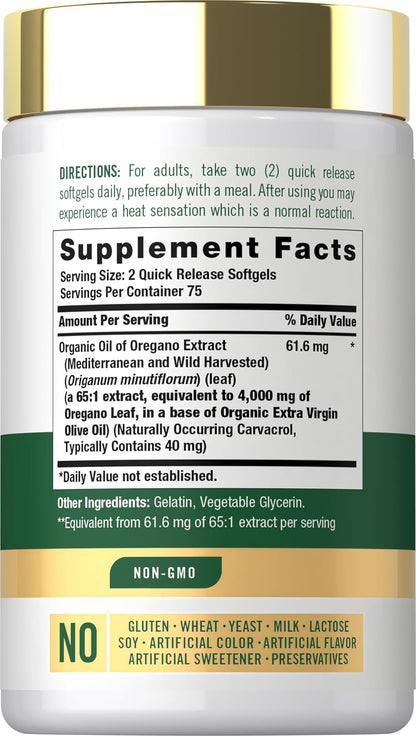 Carlyle Oregano Oil Supplement | 150 Softgel Capsules | Contains Carvacrol | Non-GMO & Gluten Free Formula