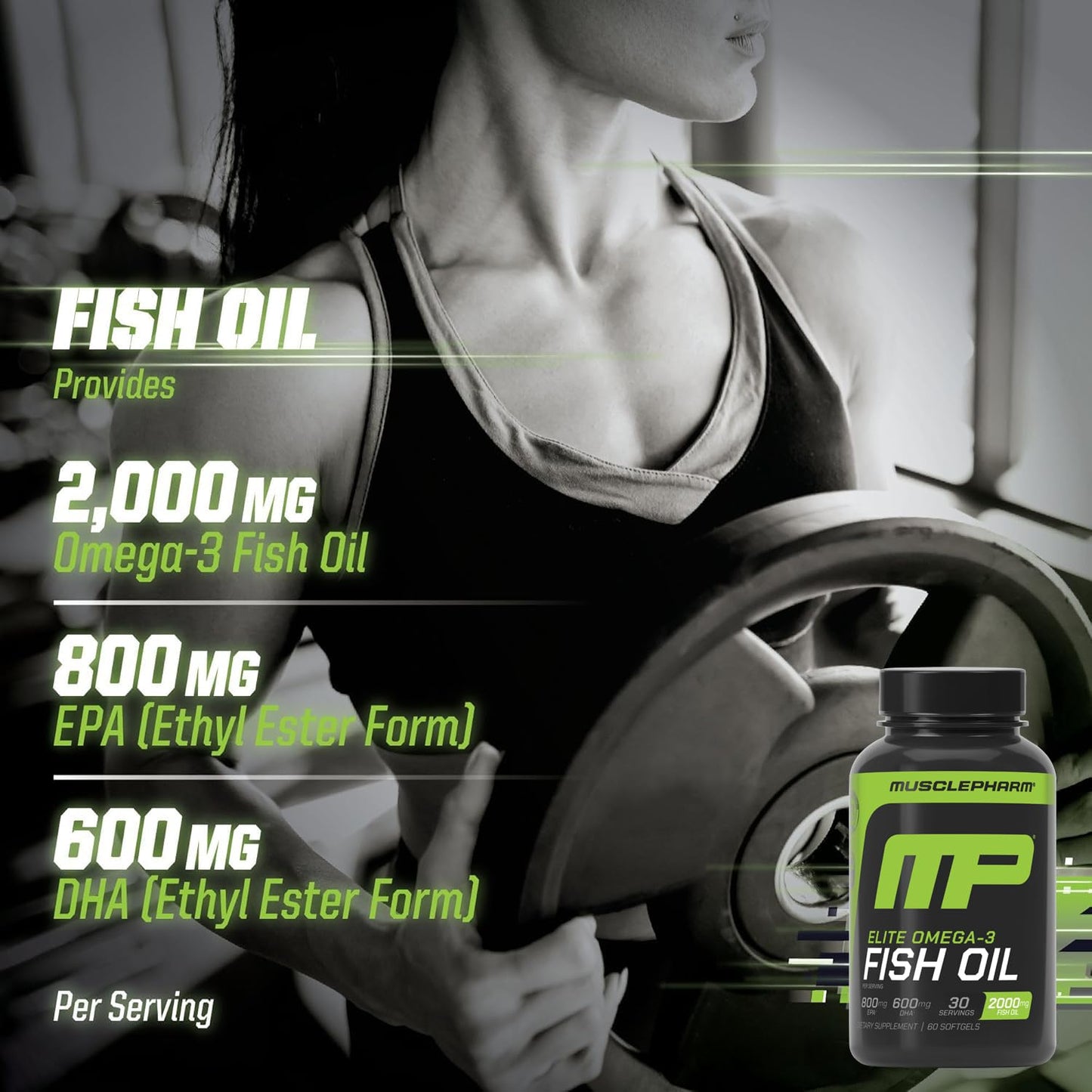MusclePharm Essentials Fish Oil, Elite Omega 3 Supplements - Promotes Joint Health, Muscle Performance, Brain, Heart & Immune Support, 2000mg Omega 3 Fish Oil Per Serving - 60 Softgels (30 Servings)