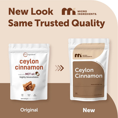 Micro Ingredients Ceylon Cinnamon, 300 Softgels | Cinnamon Supplements with MCT Oil | Non-GMO, Gluten Free