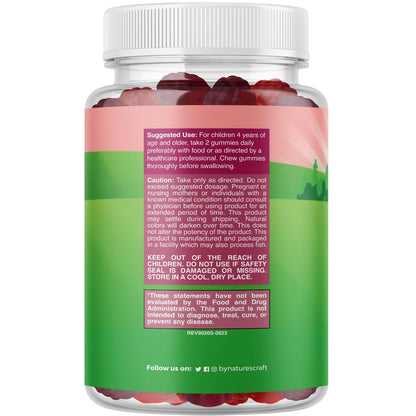 Natures Craft High Prebiotic Fiber Gummies for Kids - Dietary Fiber Supplements for Digestion & Constipation - Chicory Root Kids Immune Gummies - Non-GMO Digestive Nutritional Supplements - 120 Count