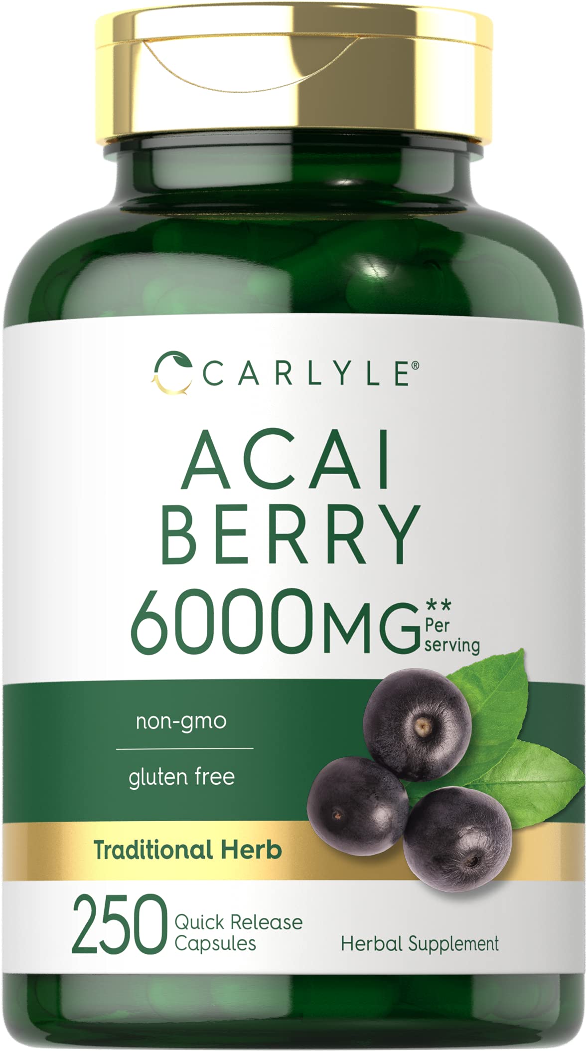 Carlyle Acai Berry Capsules 6000mg | 250 Count | Non-GMO & Gluten Free Acai Berry