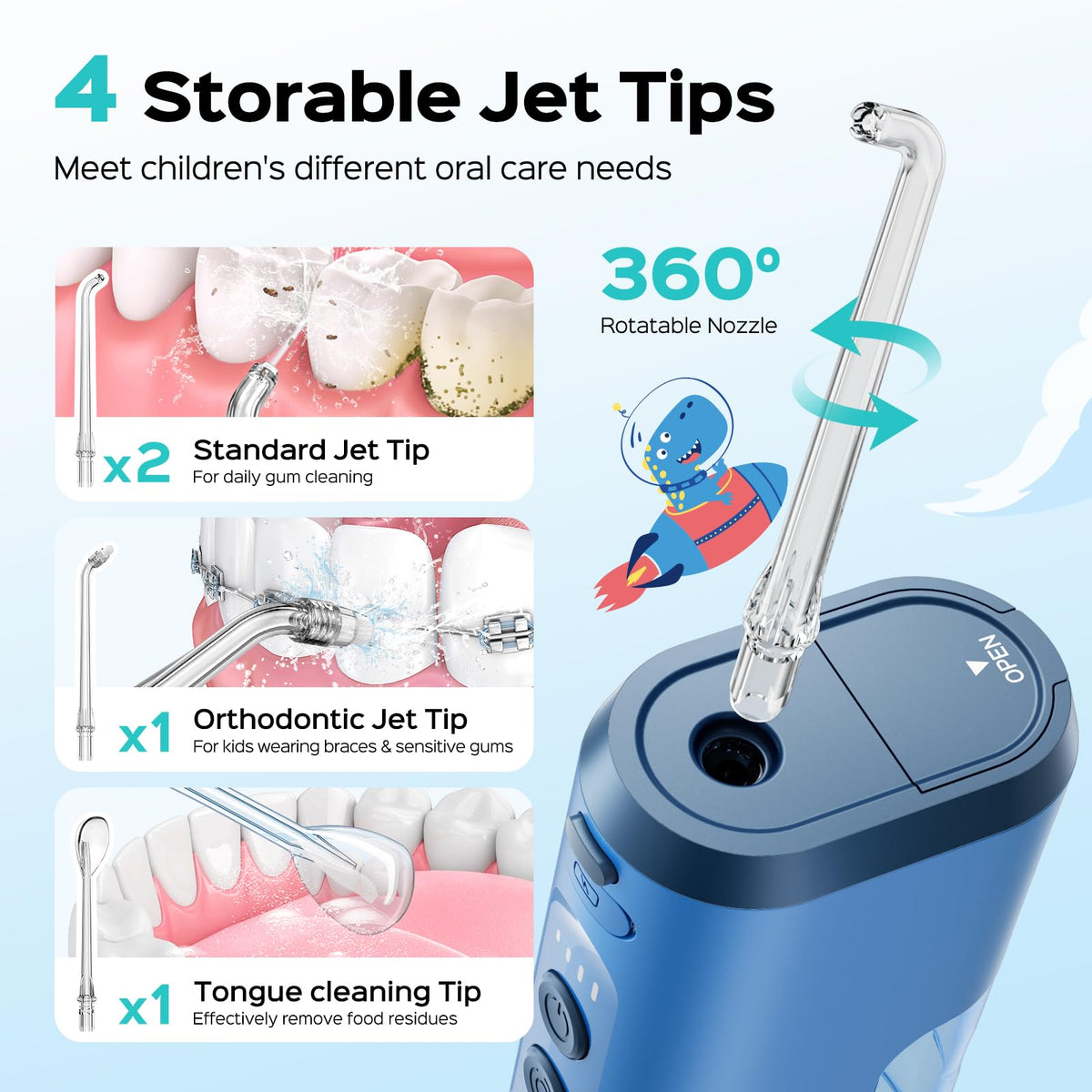 COSLUS T40 Portable Kids Water Flosser, Compact Mini Design, Ages 6+, Pink