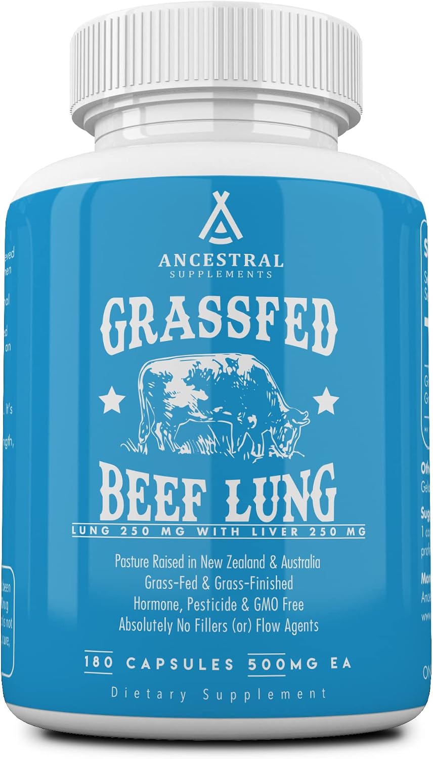 Ancestral Supplements Grass Fed Beef Lung Supplement with Liver, 180 Ct | Lung and liver supplement supports respiratory, vascular and circulatory health in one whole food formula.
