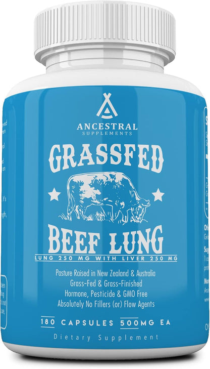 Ancestral Supplements Grass Fed Beef Lung Supplement with Liver, 180 Ct | Lung and liver supplement supports respiratory, vascular and circulatory health in one whole food formula.