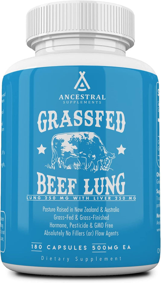 Ancestral Supplements Grass Fed Beef Lung Supplement with Liver, 180 Ct | Lung and liver supplement supports respiratory, vascular and circulatory health in one whole food formula.