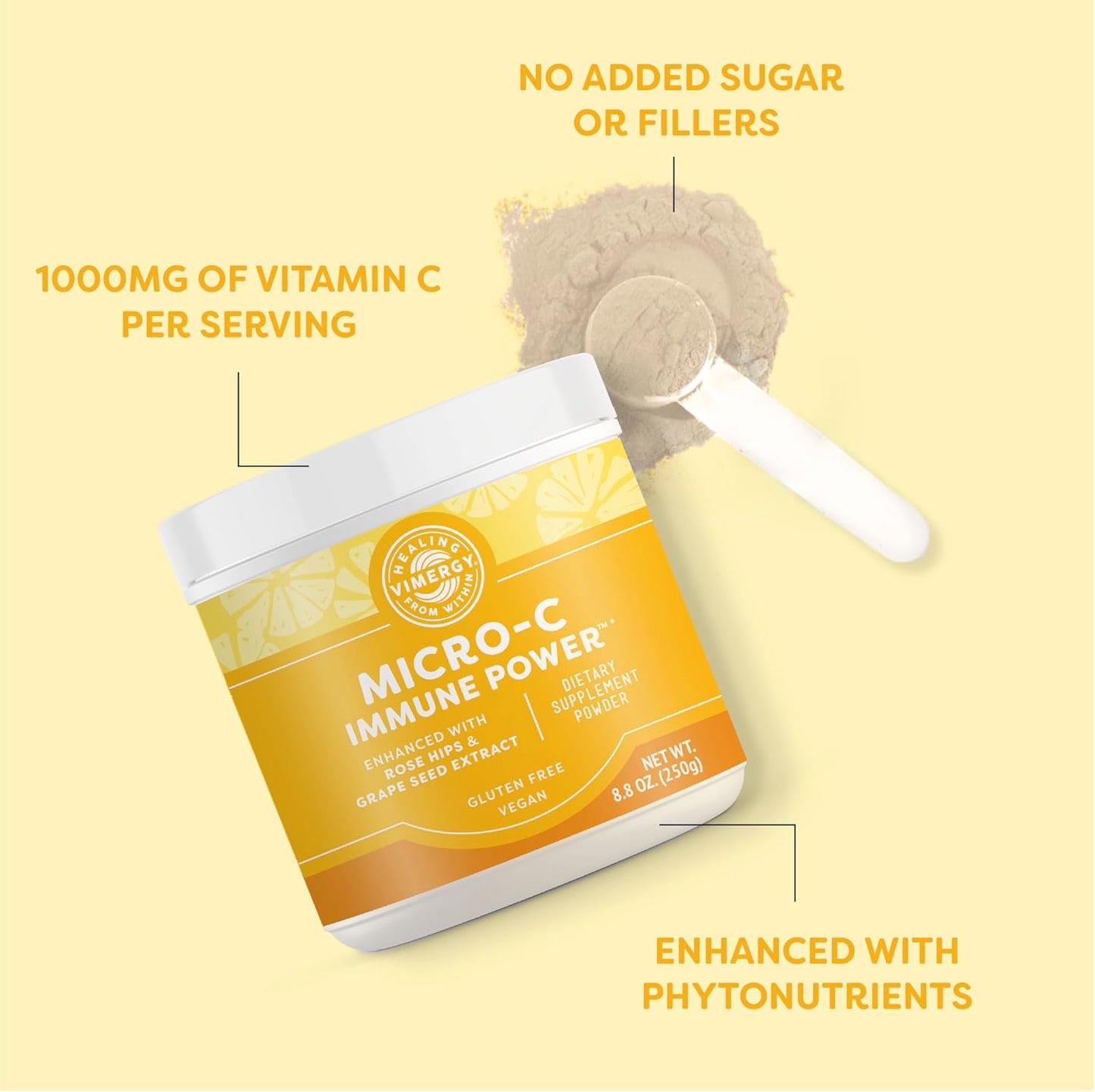 Vimergy Micro-C Immune Power TM *- 250g– 69 Servings – 2000mg/serving – Gentle Form – Antioxidant Phytonutrients – Immune & Nerve Support – Benefits Bone & Cartilage – Gluten-Free – Kosher – Vegan