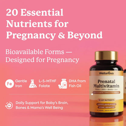 Prenatals Multivitamin for Women – with Iron – Family Planning & Pregnancy | Prenatal Vitamins With DHA, Folate & Gentle Chelated Minerals, 60 Capsules