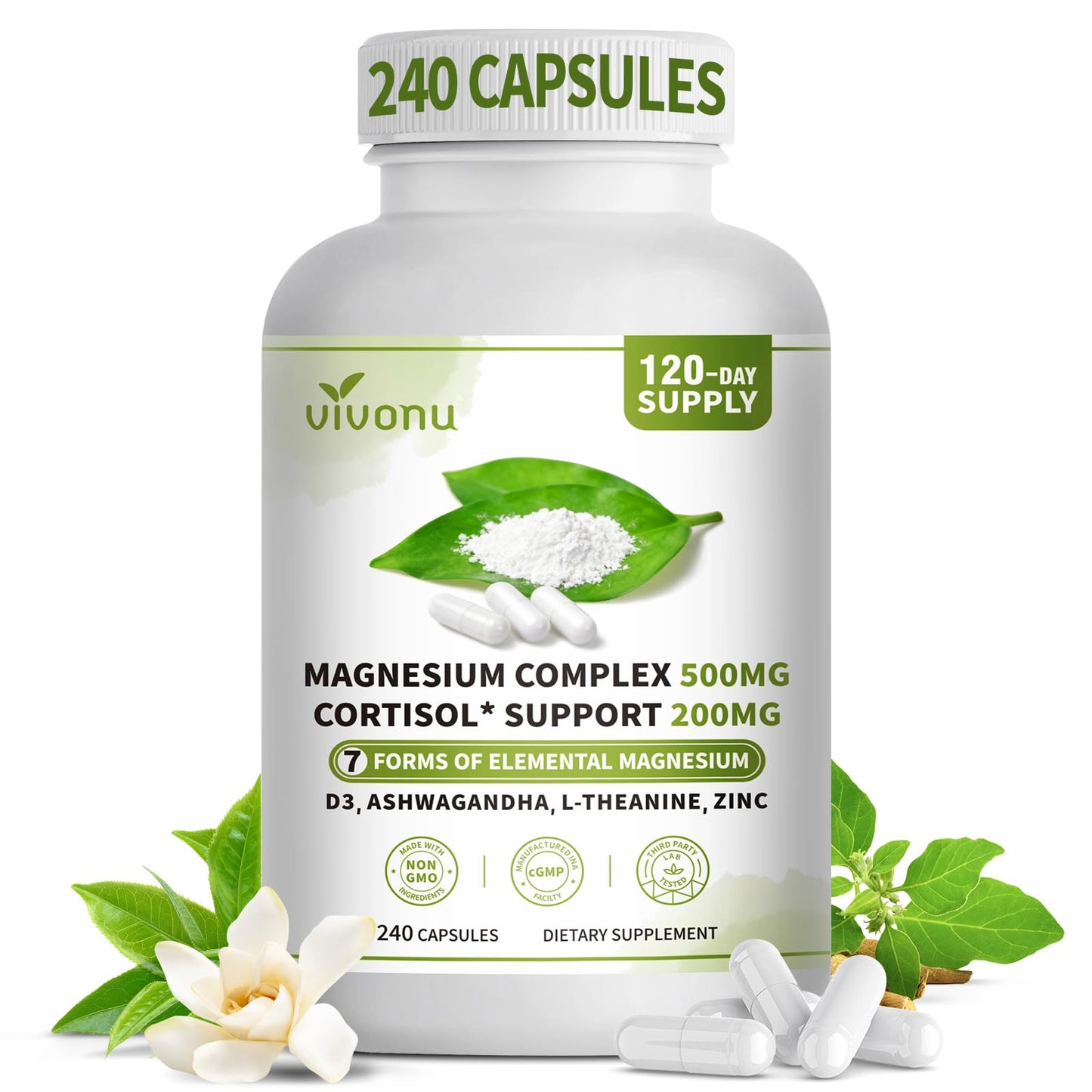 Triple Magnesium Complex for Women and Men, Magnesium Glycinate 400mg, Malate, Citrate, High Absorption Chelated Magnesium Supplement Support Sleep, Muscle, Non-GMO, Gluten Free - 240 Capsules