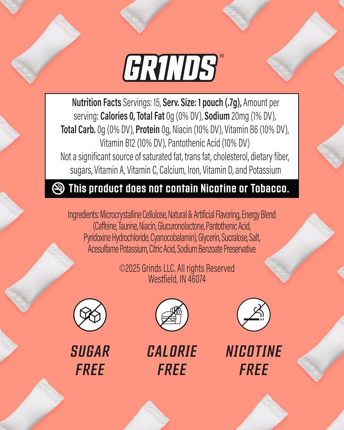GRINDS Focus Pouches | Naturally Flavored with Nootropic Ingredients | Contains Alpha GPC and L-Theanine | Sugar-Free | 3 Pack | 18 Pouches Per Can | Blue Raspberry
