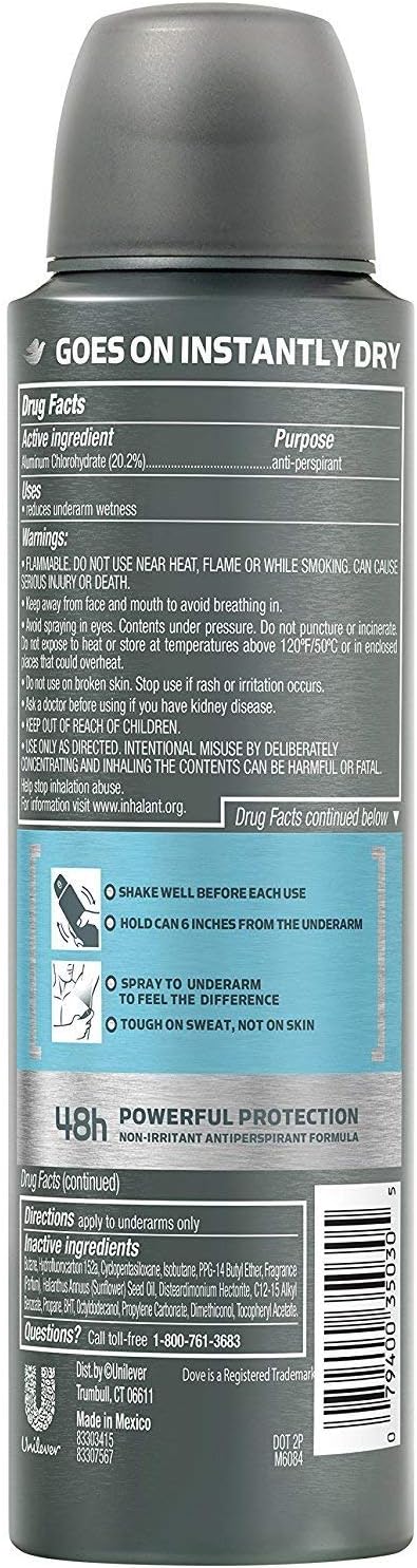 Dove Men + Care Dry Spray antitranspirante, Clean Comfort 3,8 oz (2 Pack)