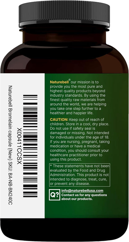 NatureBell Bromelain, 1,000mg Per Serving, 240 Veggie Capsules | 2,400 GDU – Digestive Enzymes & Joint Support Supplement – Proteolytic Enzymes for Digestion, Fresh Pineapple Source – Non-GMO