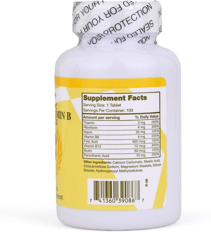 Super Vitamin B Complex, B12, B6 & Folic Acid, 100 Tabs