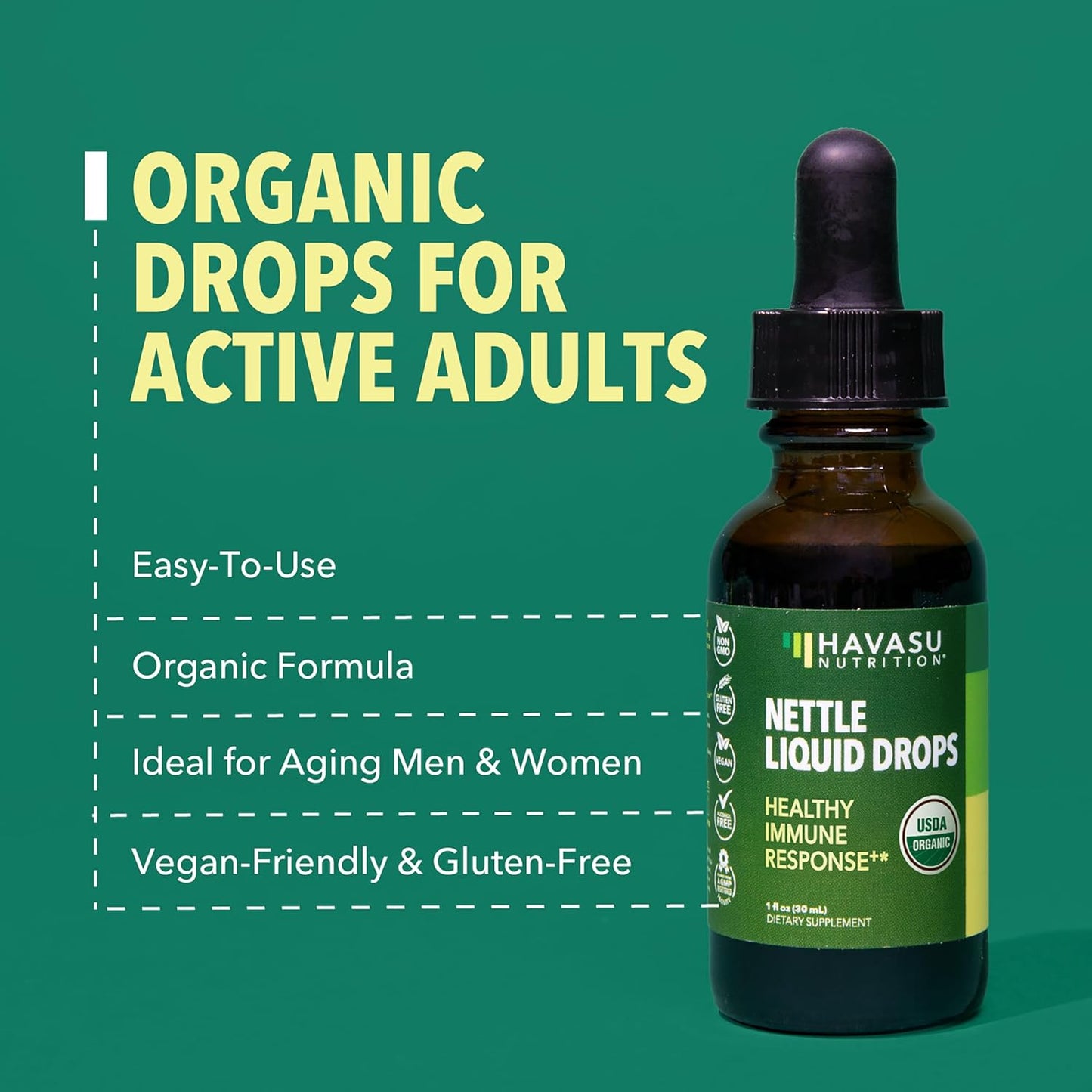 Organic Stinging Nettle Leaf Extract, Urinary Support, Unflavored, 1 Fl Oz | Stinging Nettle Tincture for Men and Women, USDA Certified, Vegan, Gluten Free, Non-GMO Herbal Tincture, 60 Servings