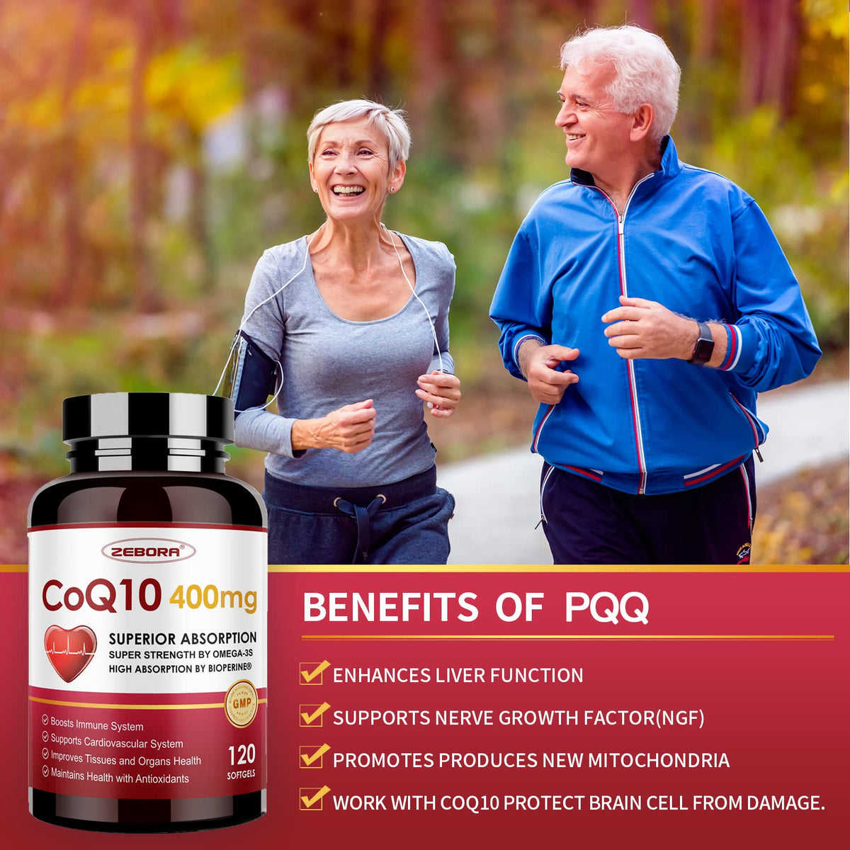 CoQ10-400mg-Softgels with PQQ, BioPerine & Omega-3, Coenzyme Q10(Ubiquinone)