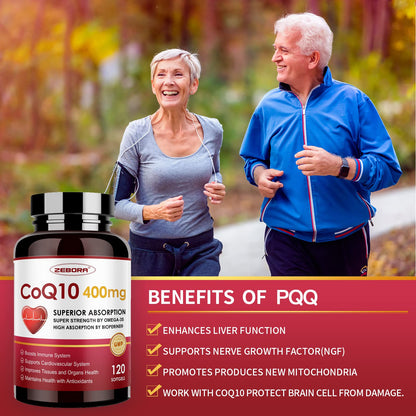 CoQ10-400mg-Softgels with PQQ, BioPerine & Omega-3, Coenzyme Q10(Ubiquinone)