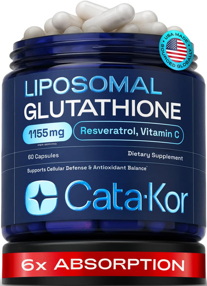 Cata-Kor Liposomal Glutathione 1000mg – Ultra High Absorption with Resveratrol, Vitamin C, Selenium & Vitamin B2 – Antioxidant Support for Immune Support & Healthy Aging – (60 Count (Pack of 1))