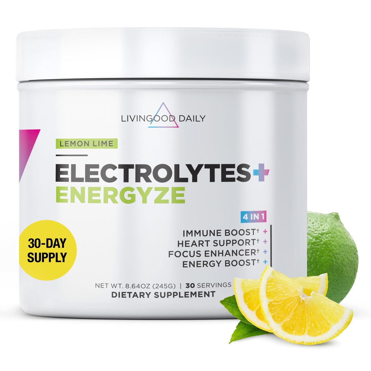 Livingood Daily Electrolytes Powder Strawberry Lemonade, 30 Servings - 4in1 Hydration Powder with Vitamin C, Taurine, D Ribose & FOS, Sugar Free Electrolyte Drink Mix, Keto, Gluten Free - Made in USA