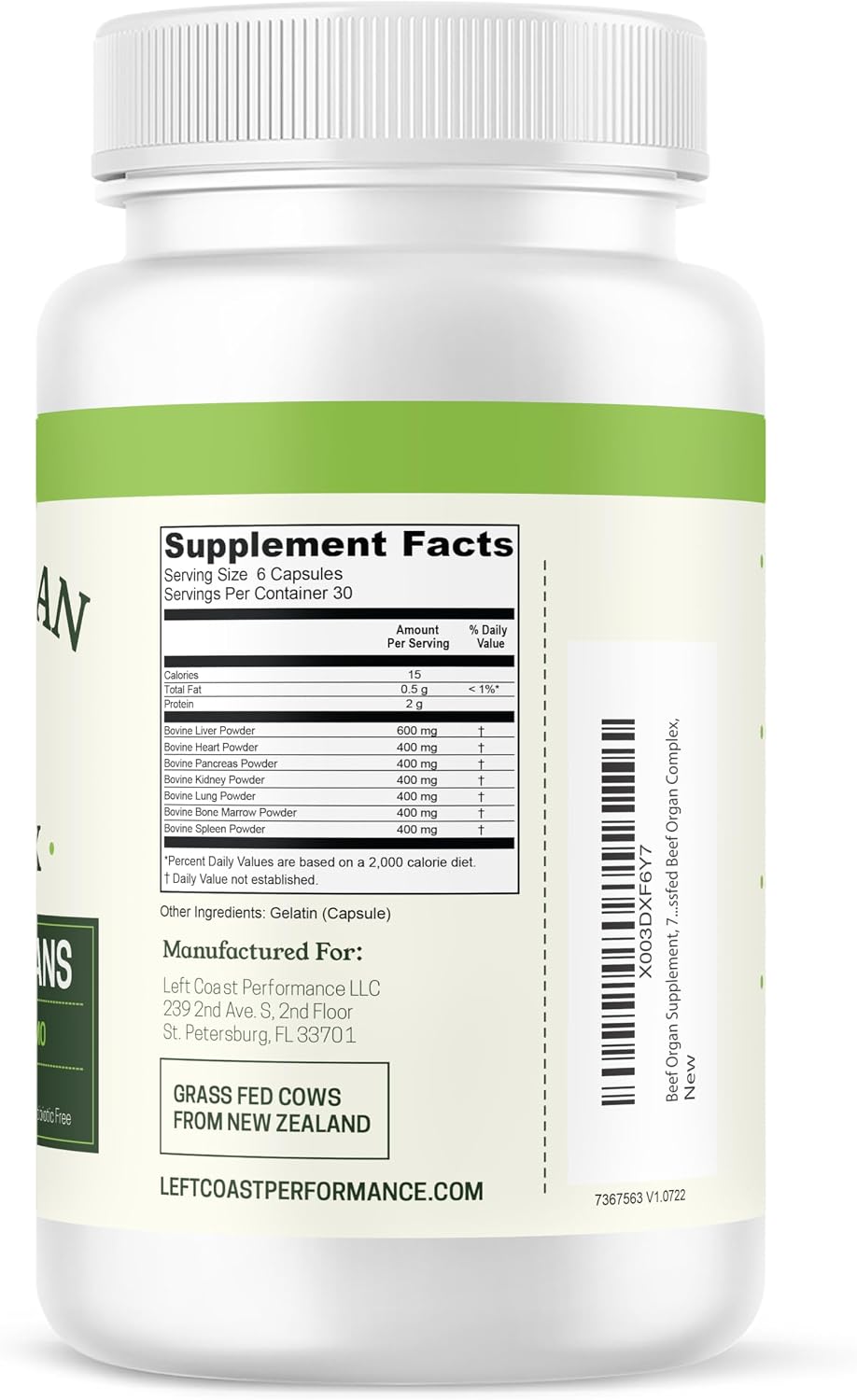 Left Coast Performance Beef Organ Complex Capsules, 180 Count + Multi Collagen Capsule, 120 Count