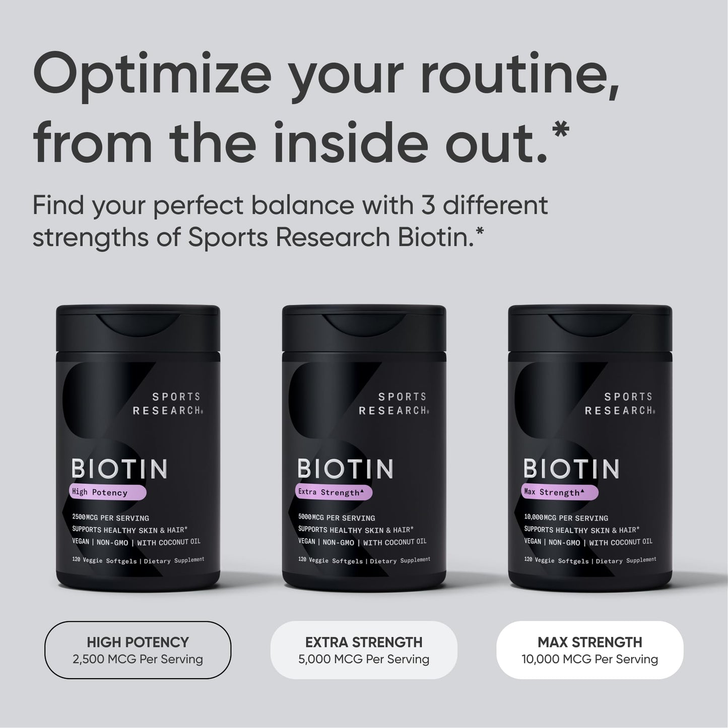 Sports Research® Biotin 10,000mcg with Organic Coconut Oil - Biotin (Vitamin B7) for Healthy Skin and Hair Support* - for Women and Men - Vegan, Non-GMO, Gluten & Soy-Free - 120 Veggie Softgels