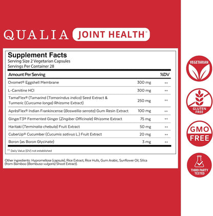 Qualia Joint Health 9 Advanced Joint Health nutrients: denatured Collagen, boswellia, tumeric, Boron, Ginger, L-carnitine. Cartilage Health, Tendon Strength, Healthy Joint Aging (1 Month Supply)