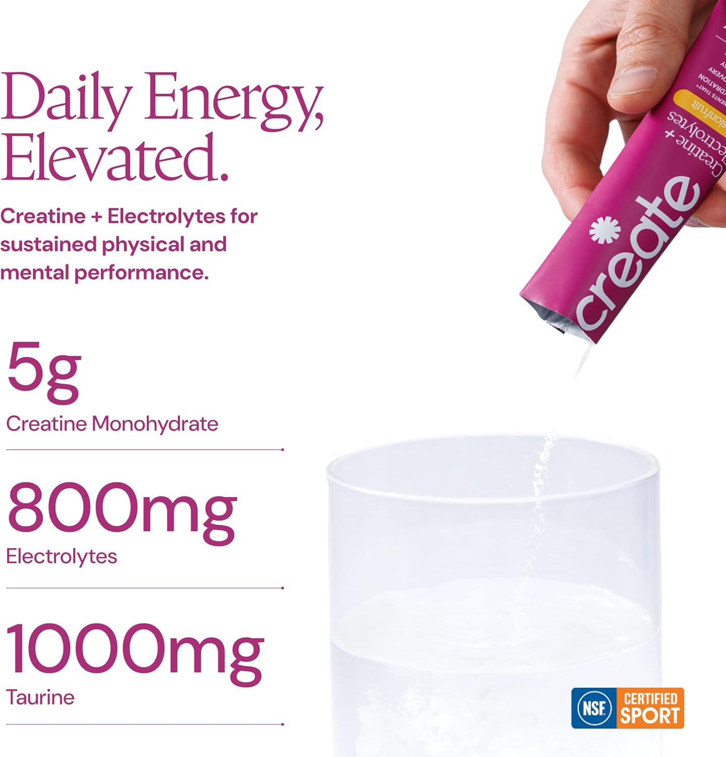 Create Creatine + Electrolytes – Energy & Strength – Variety Pack | NSF Certified for Sport – Daily Hydration Mix, 30 Sugar-Free Stick Packs with 1000mg Taurine, Supports Recovery & Endurance