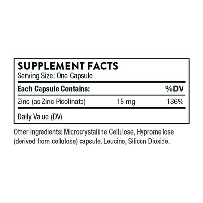 Thorne Zinc Picolinate 15mg - Highly Absorbable Zinc Supplement - Supports Wellness