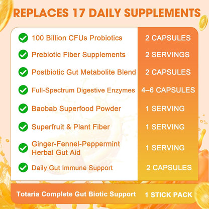 Totaria Probiotics Prebiotics & Postbiotics for Women & Men | Blend with Digestive Enzymes & Herb - Rich in Vitamins & Minerals, Supports Gut, Digestive & Immune Health*