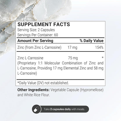SuperSmart - Zinc L-Carnosine 75mg per Day (Well-Tolerated) - Zinc Carnosine Supplement | Non-GMO & Gluten Free - 120 Vegetarian Capsules