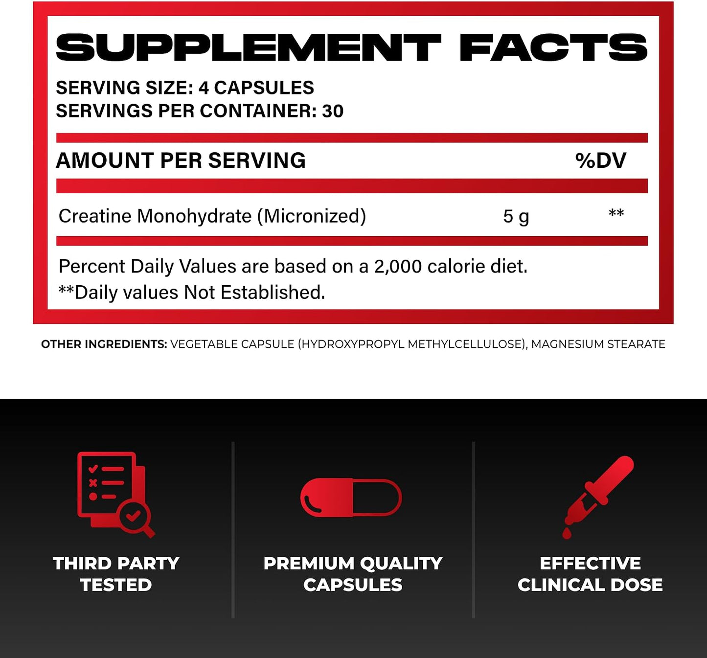 Creatine Monohydrate Capsules, 5g Per Serving, Scientifically Dosed To Maximize Lean Muscle Growth, Strength, Recovery & Performance, Thoroughly Tested For Purity, For Men & Women, Convenient Capsules