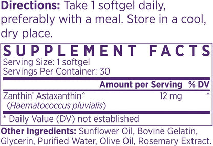 NAOMI Extra Strength Astaxanthin 12mg - Patented Zanthin® for Antioxidant, Skin, Eye & Brain Support - Supercritical CO2 Extracted, High Absorption Softgel, Non-GMO, Gluten-Free, 30-Day Supply