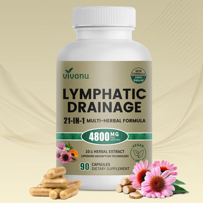 21-in-1 Liposome Lymphatic Drainage Supplements, 90 Day Supply, 4800mg Immune & Lymph System Support, 10:1 Concentrated Technology, Echinacea, Dandelion, Burdock, Bromelain, Calendula, 2 Bottle