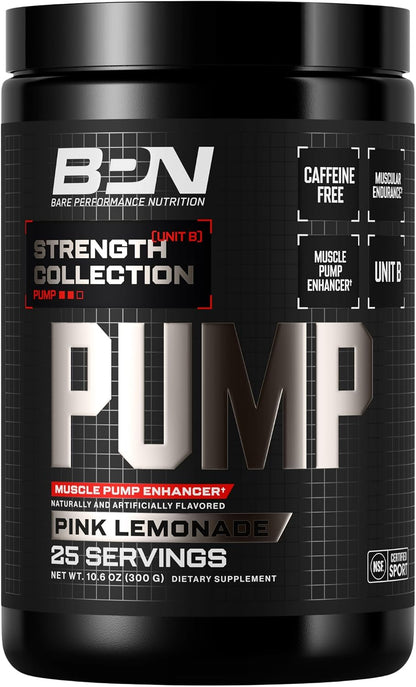 BARE PERFORMANCE NUTRITION, BPN Pump, Pre-Workout Muscle Pump Enhancer w/L-Citrulline, Increased Blood Flow/Oxygen Transport to Muscles, 25 Servings, Pink Lemonade