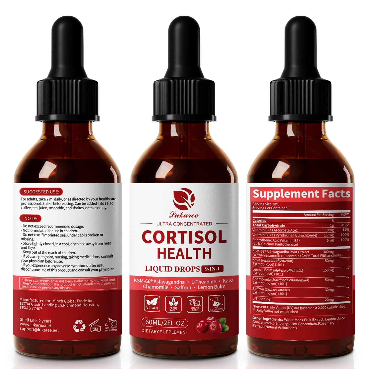 Cortisol Supplements for Women, Mood, Calm, Stress Balance, Hormone Harmony | 9 IN 1 Cortisol Reducer Liquid Drops with KSM-66® Ashwagandha, Kava, Lemon Balm, GMP Certified, 2 FL.OZ, Blueberry Flavor