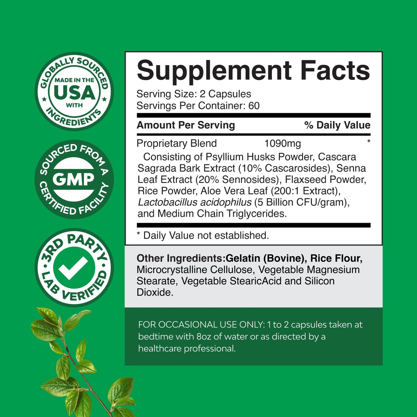 Herbal Laxative Capsules with Probiotics – Natural Laxatives for Constipation with Senna Leaf, Psyllium, Aloe Vera – Colon Cleanse for Women & Men - Detox for Gut Health & Weight Management – 60 Count