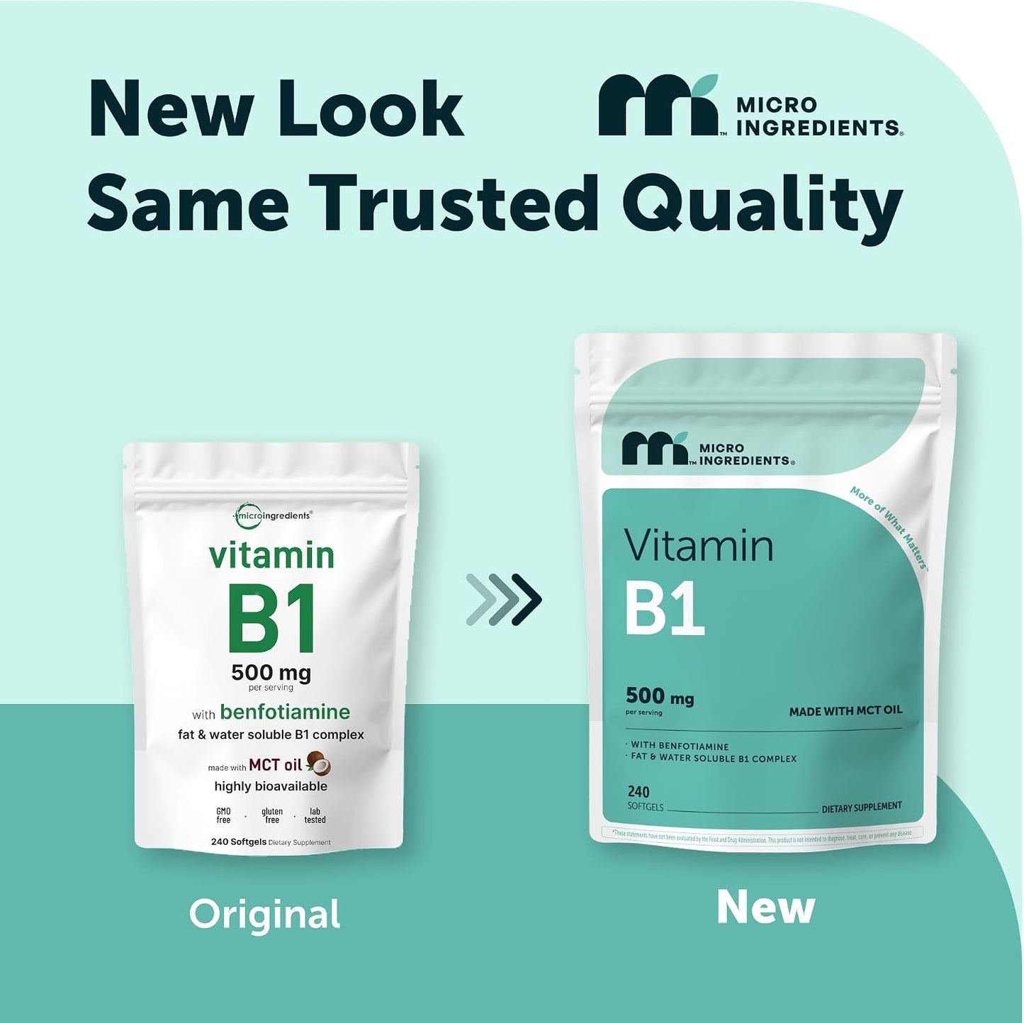 Micro Ingredients Vitamin B1 Thiamine 500mg with Benfotiamine & MCT Oil, 240 Softgels | Highly Bioavailable Thiamine Supplement for Energy & Nervous System Support* | Non-GMO, Soy Free