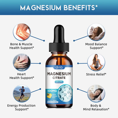 Magnesium Citrate Liquid Magnesium Drops Supplement 500mg-Support Stress Relief, Bone, Muscle, Mood, Sleep-2 Fl Oz, Vegan, Pineapple Flavor
